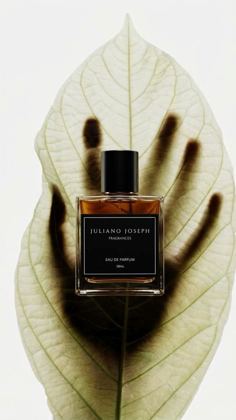 Bottle on a backlit leaf with a hand silhouette